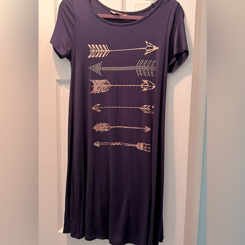 Navy tunic dress with rose gold arrows